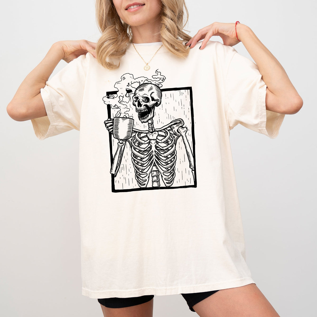 Coffee Skeleton Witch Ghost Skull Spooky Aesthetic Meme Halloween Costume Comfort Colors Tee