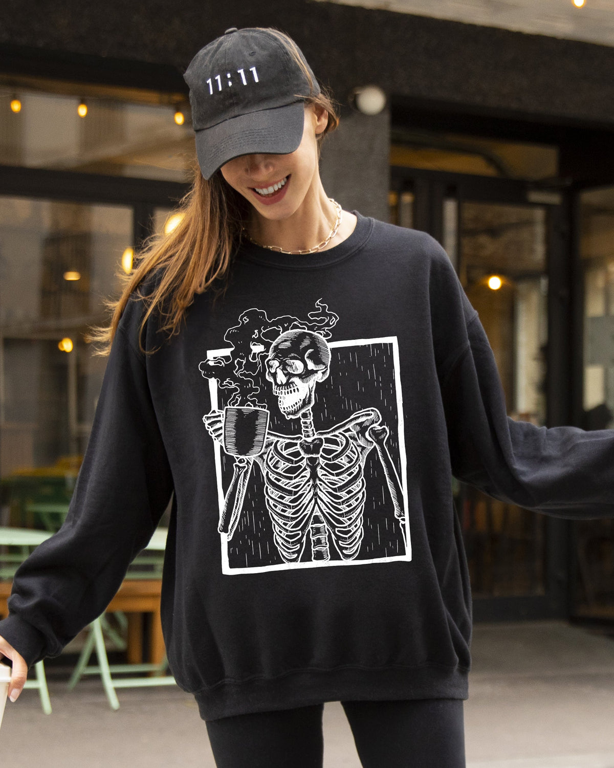 Coffee Skeleton Witch Ghost Skull Spooky Aesthetic Meme Halloween Costume Sweatshirt