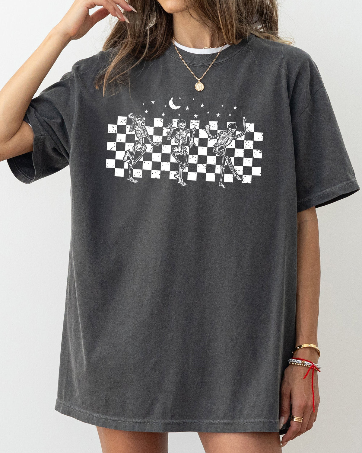 Dancing Skeletons Checkered Ghost Western Witch Skull Aesthetic Meme Halloween Costume Comfort Colors Tee