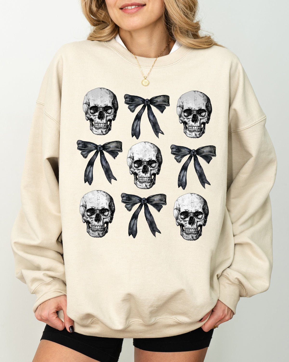 Bows and Skulls Skeleton Ghost Western Witch Meme Halloween Aesthetic Sweatshirt