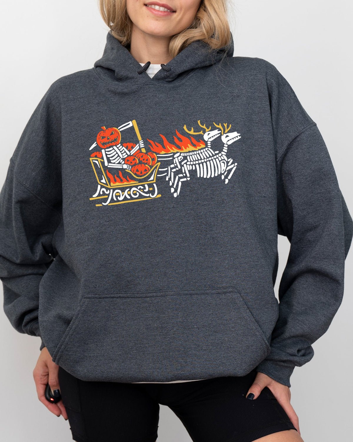Pumpkin Head Sleigh Santa Skeleton Ghost Spooky Skull Western Witch Halloween Costume Meme Hoodie