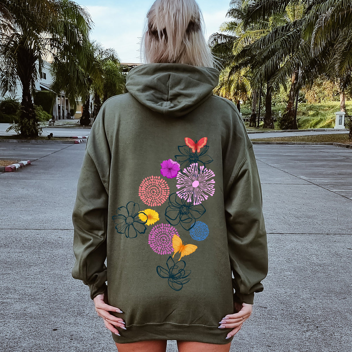 Floral Outlines Flower Doodle Botanical Sketches In Soft Fleece Cozy Everyday Wear Hoodie