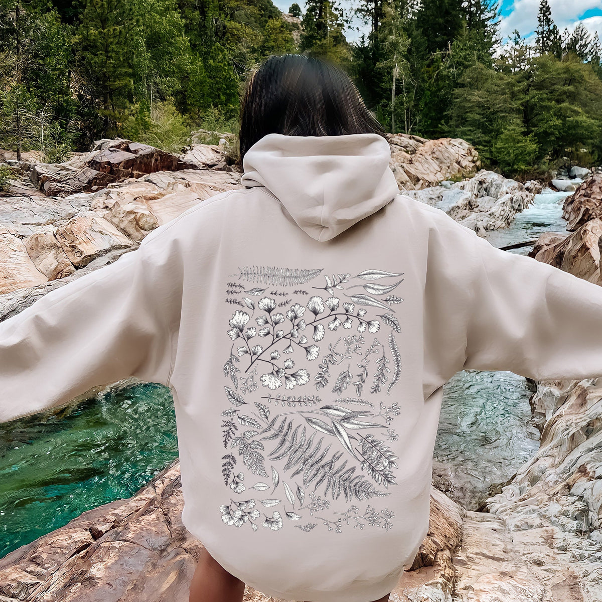 Vintage Fern Illustration Botanical Nature Inspired Woodland Foliage Hand Drawn Sketch Garden Scene Hoodie