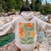 Retro Daisy Design Greens Orange Vintage Floral All Year Garden Bloom Print Hoodie