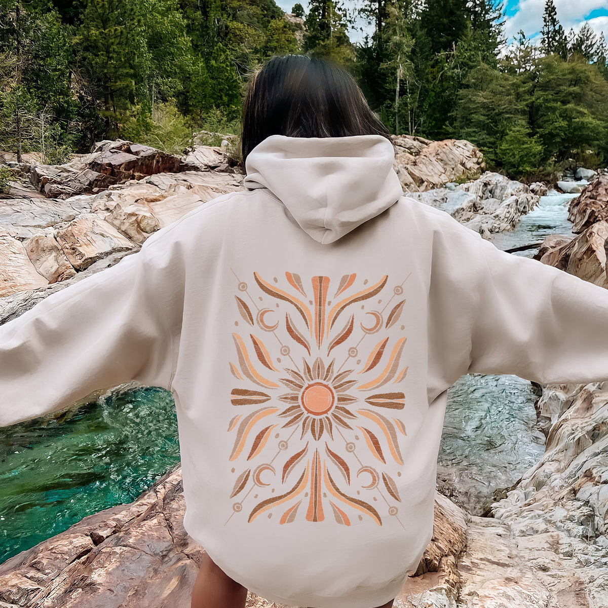 Boho Radiant Sun Graphic Hoodie