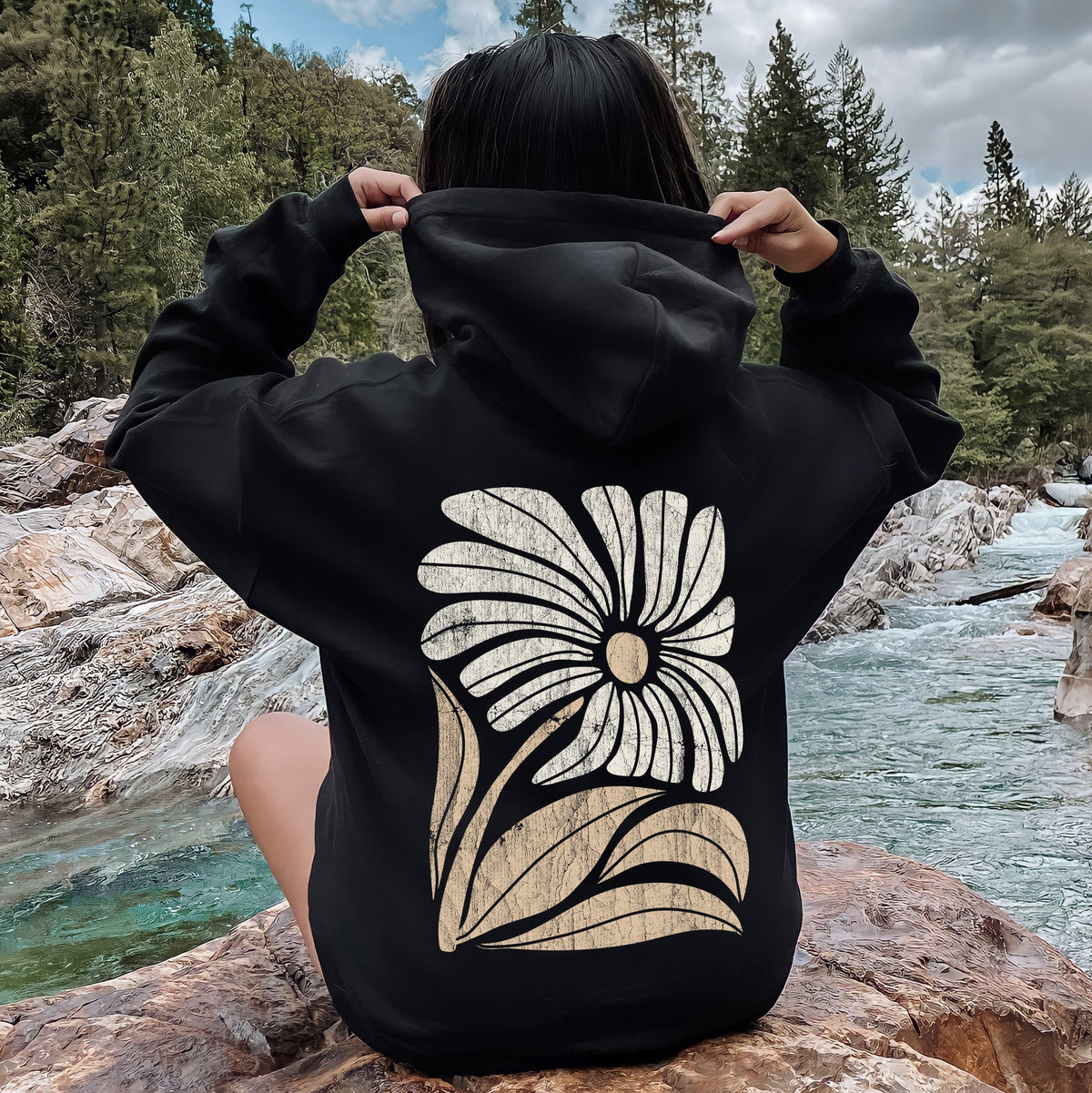 Retro Flower Bold Floral Boho Inspired Garden Bloom Pattern Vintage Palette Artwork Hoodie