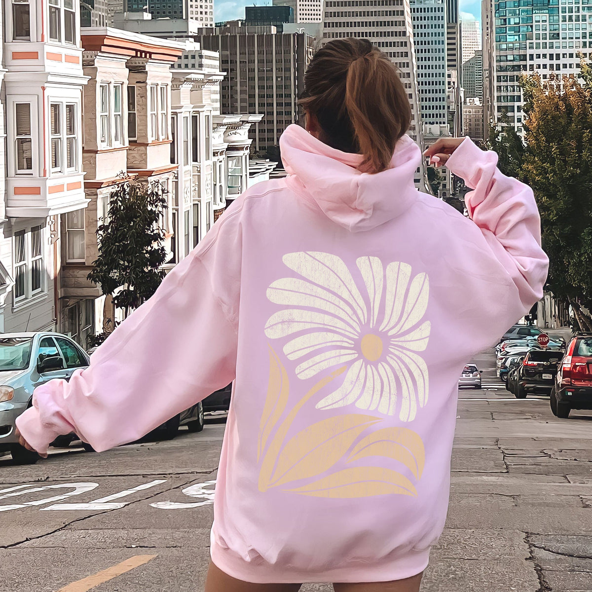 Retro Flower Bold Floral Boho Inspired Garden Bloom Pattern Vintage Palette Artwork Hoodie