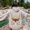 Enchanted Moth Garden Floral Print Botanical Moth Themed Art Nature Inspired Graphic Hoodie