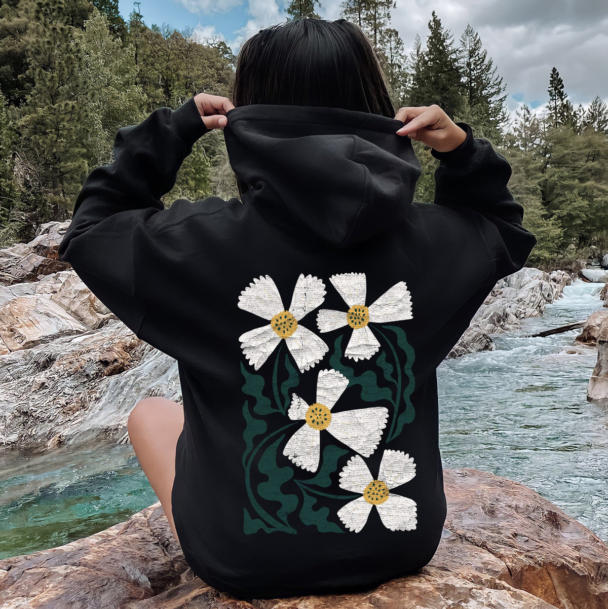Boho Art Nouveau Flowers With Bold Ornamental Motifs And Elegant Flowing Lines Vintage Inspired Design Hoodie