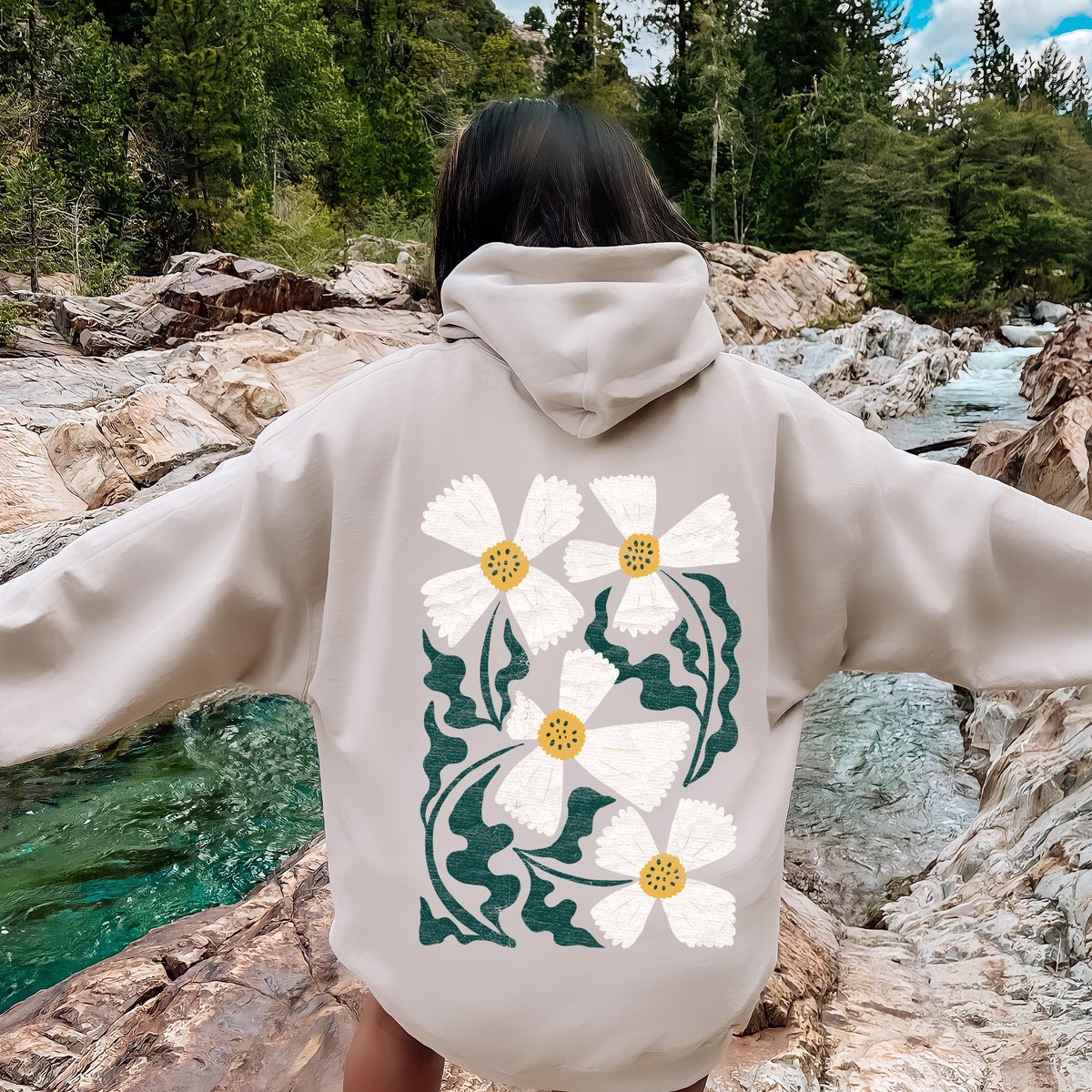 Boho Art Nouveau Flowers With Bold Ornamental Motifs And Elegant Flowing Lines Vintage Inspired Design Hoodie
