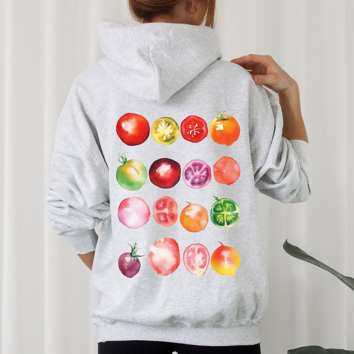 Ripe Tomato Print Garden Fresh Harvest Tomatoes On The Vine Illustration Artwork Hoodie