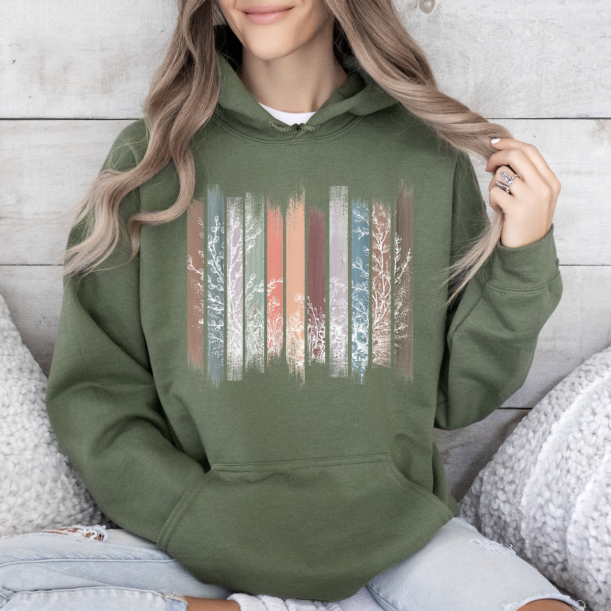 Meadow Vines And Flowers Nature Botanical Stripes Garden Edition Studio Graphic Hoodie