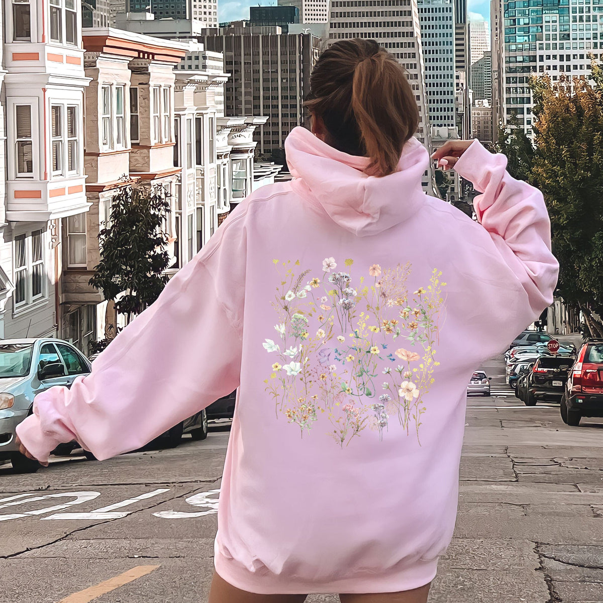 Delicate Wildflowers, Forest Meadow, Pressed Flowers, Botanical Floral Art Graphic Hoodie