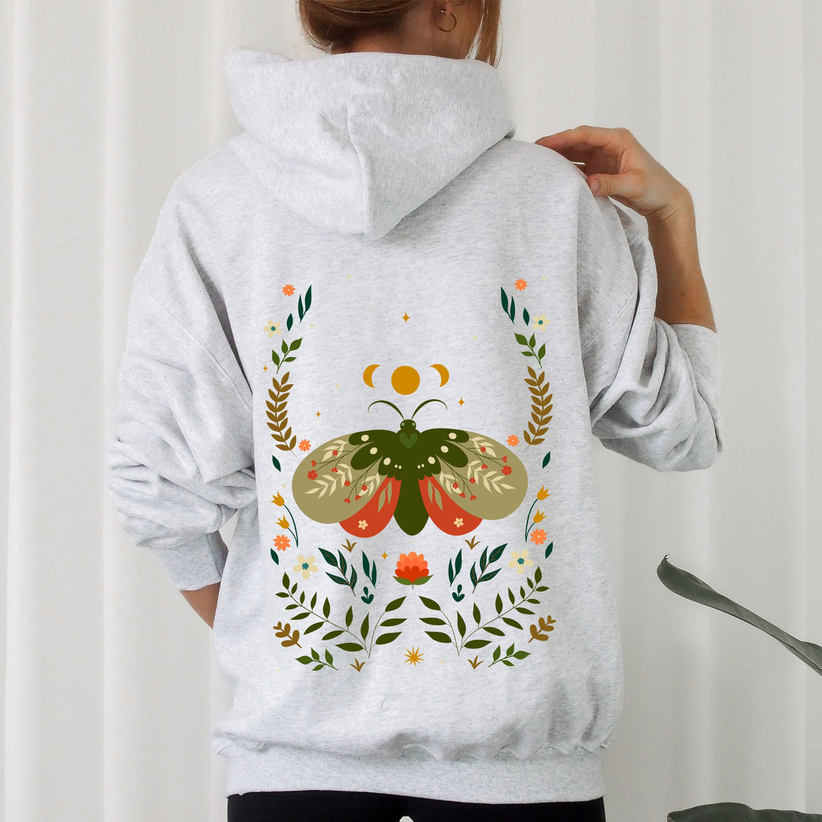 Midnight Garden Dance Moth Moon And Floral Print Celestial Night Garden Illustration Hoodie