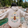 Honey Bee Forest Moon Botanical Design Nature Inspired Elegant Floral Sketch Night Sky Scene Hoodie