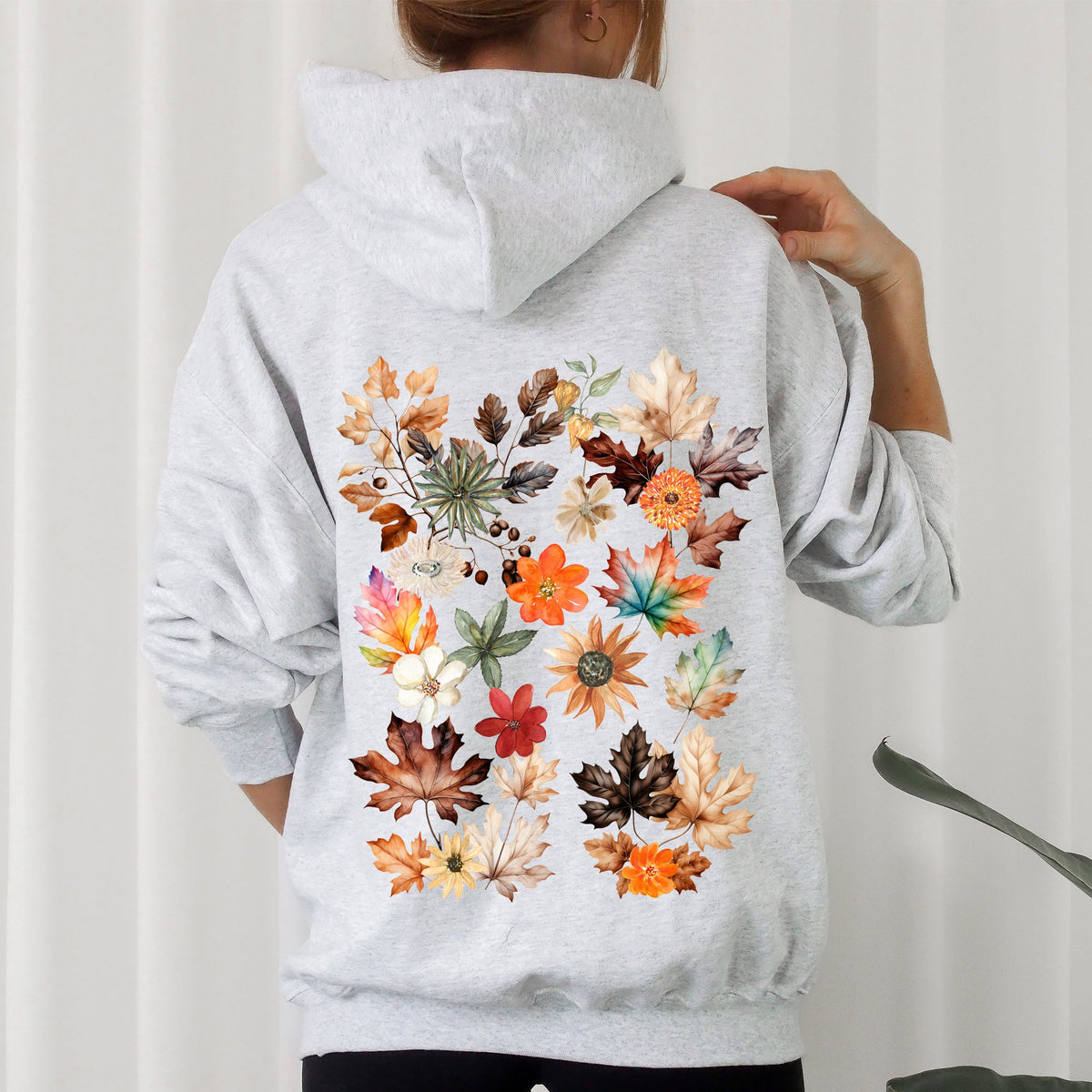 Lush Leaves Artistic Floral Print Graphic Hoodie With Soft Fleece Interior For Cozy Comfort
