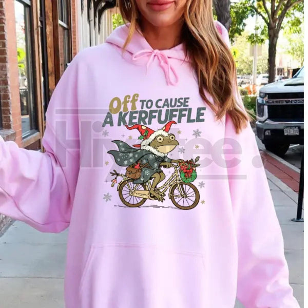 "Off to Cause a Kerfuffle" Frog Christmas Hoodie