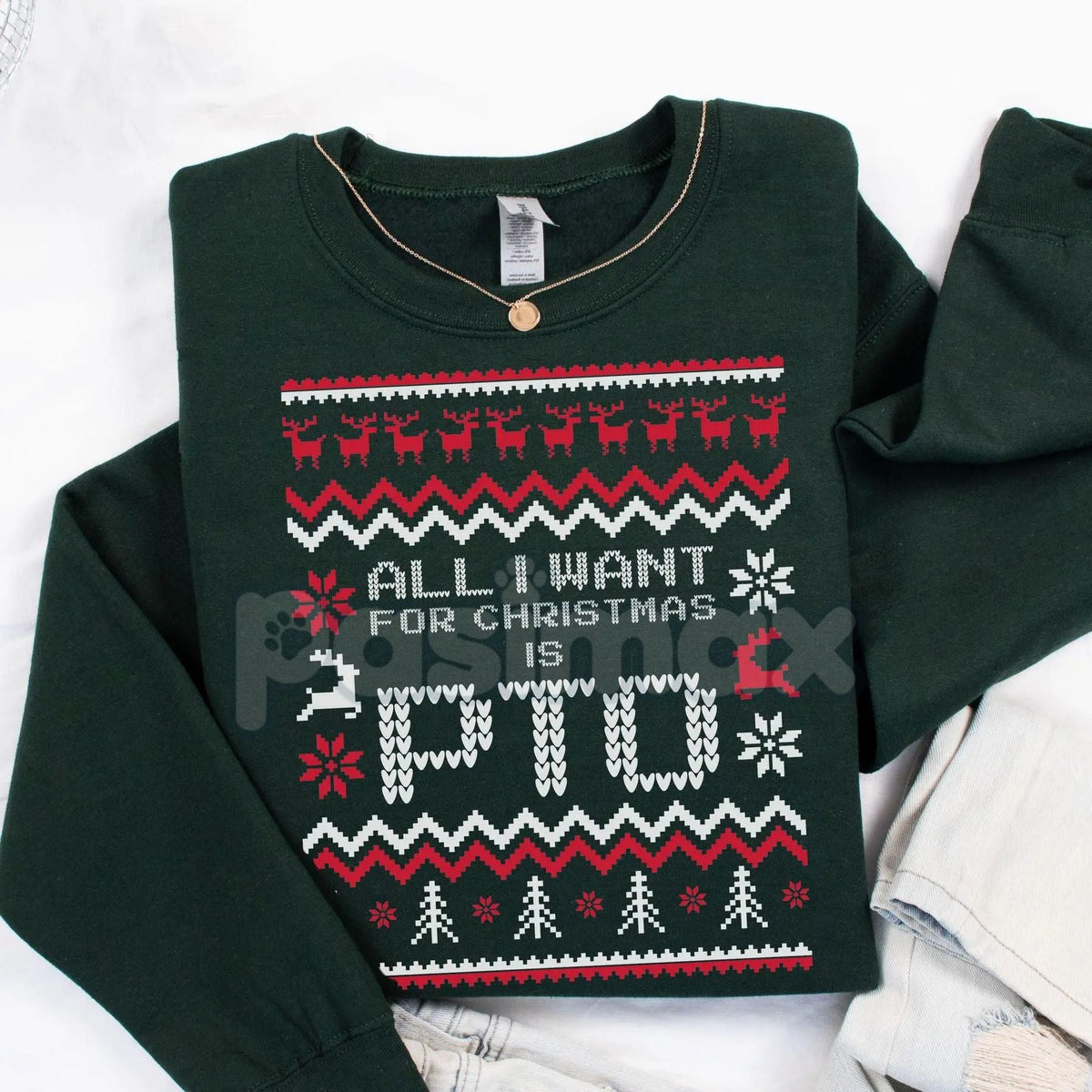 Office Ugly Christmas Sweater | Funny Christmas PTO Shirt | All I Want Xmas PTOer Gift | Coworker Work Gift Exchange Jumper