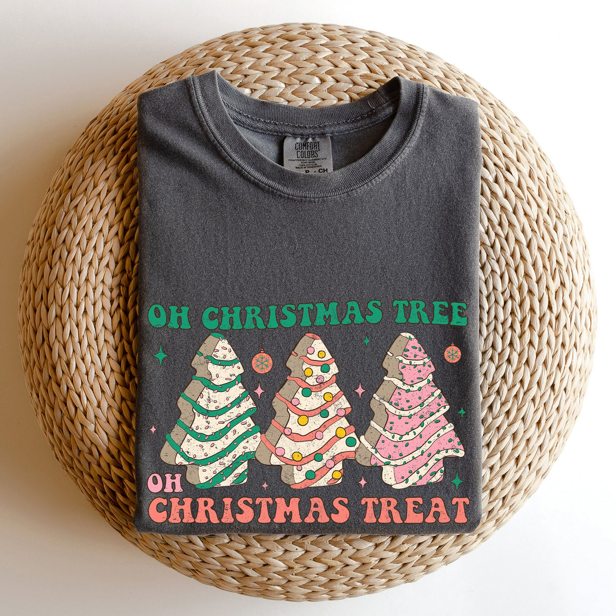 Oh Christmas Tree Treat Snack Little Debbie Nostalgic Holiday Dessert Memory Lane Comfort Colors Tee