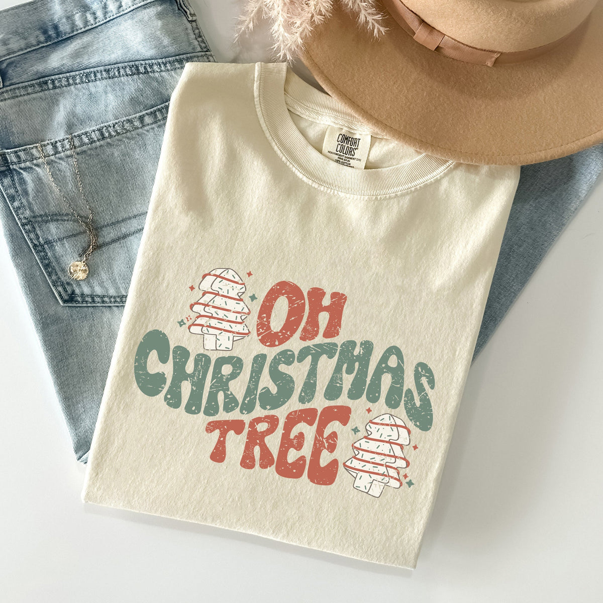 Oh Christmas Tree Cakes Snacks Winter Santa Xmas Cheerful Holiday Comfort Colors Tee