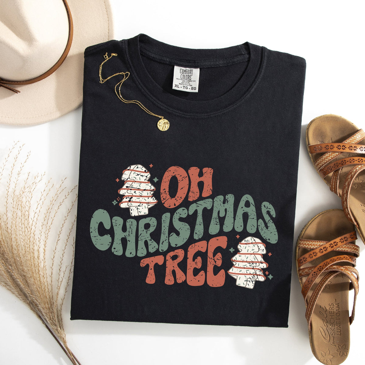 Oh Christmas Tree Cakes Snacks Winter Santa Xmas Cheerful Holiday Comfort Colors Tee