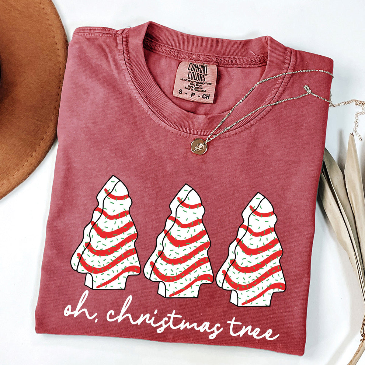 Oh Christmas Tree Cakes Winter Snacks Santa Snow Xmas Holiday Cheer Collection Comfort Colors Tee