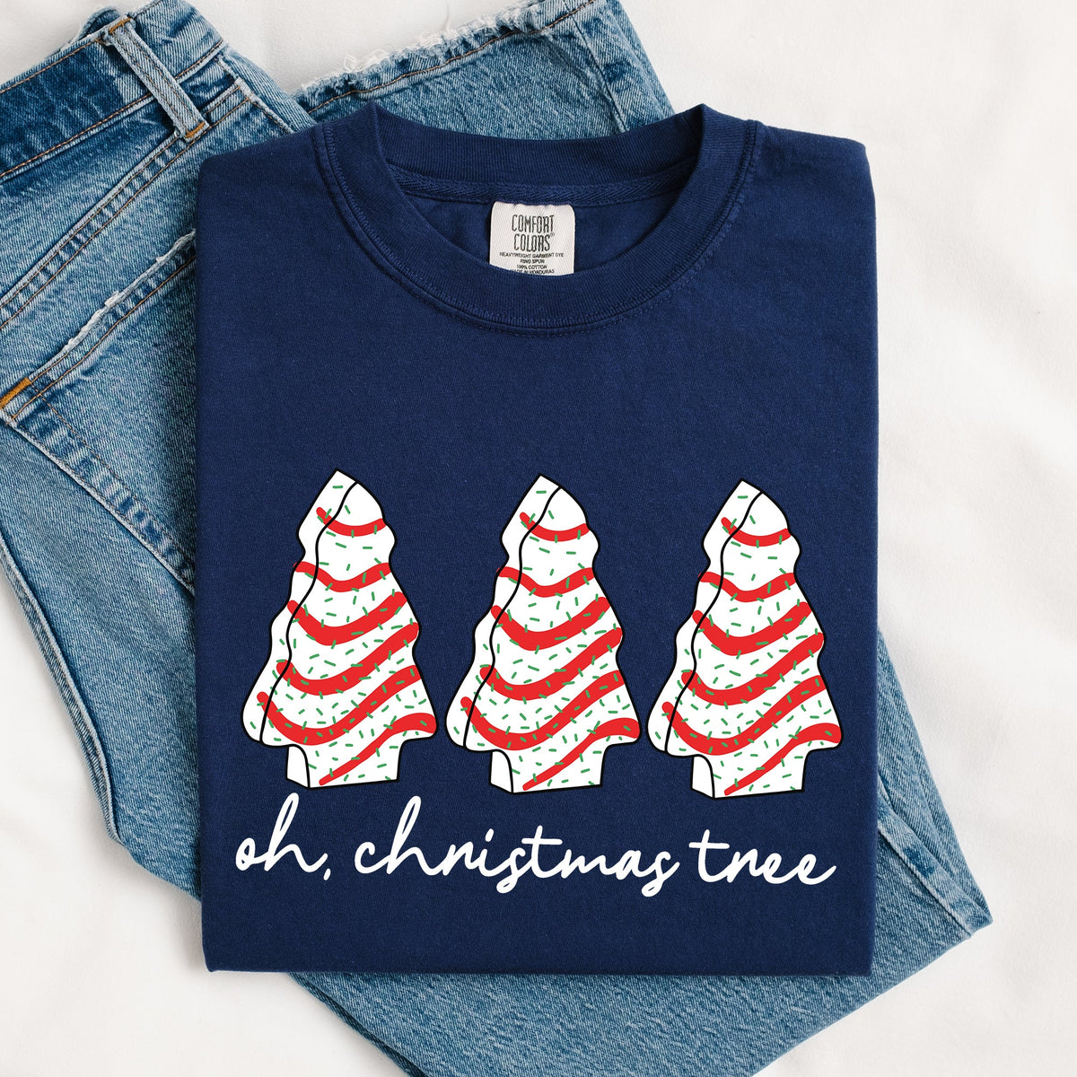 Oh Christmas Tree Cakes Winter Snacks Santa Snow Xmas Holiday Cheer Collection Comfort Colors Tee
