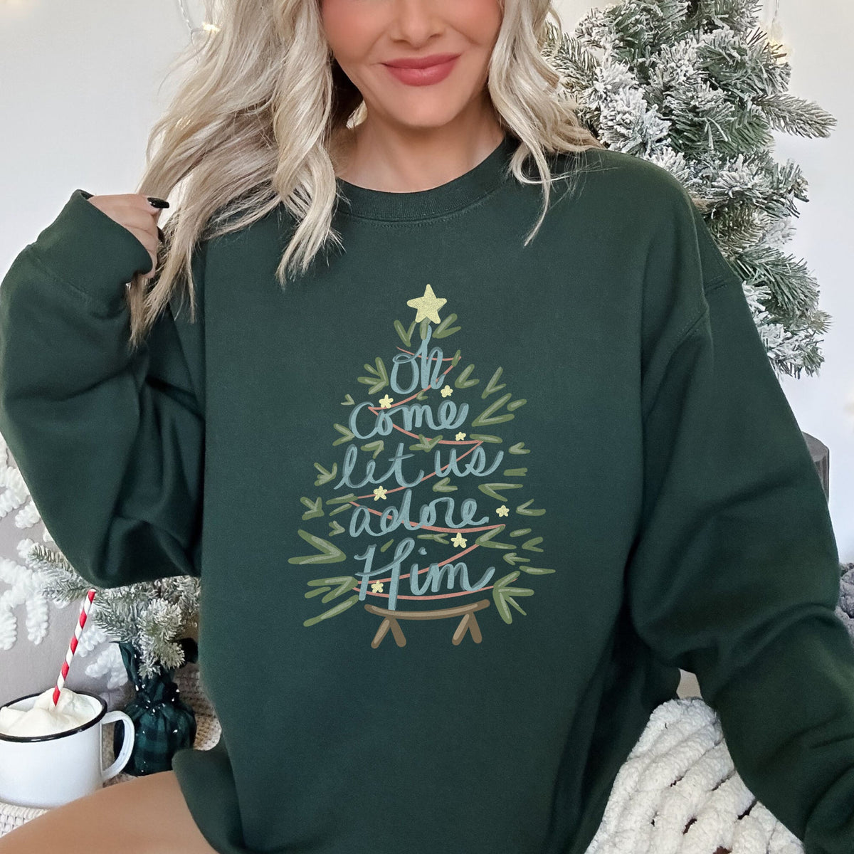 Oh Come Let Us Adore Him Christmas Carol Religious Hymn Christian Faith Sweatshirt