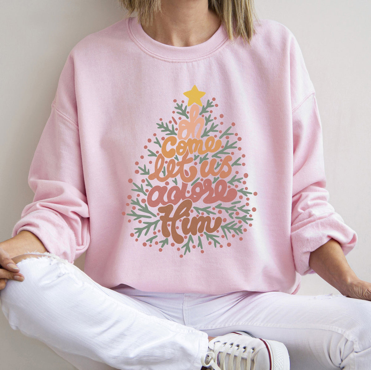 Oh Come Let Us Adore Him, Retro Sign Christmas Sweatshirt