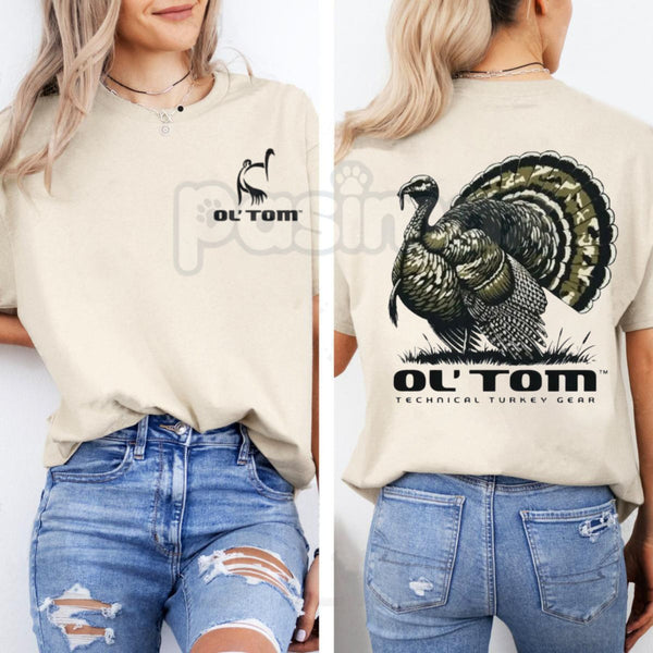 "Ol' Tom" Turkey Hunting 2-Sided T-Shirt – Vintage Strutting Gobbler Back Graphic, Premium 100% Cotton Wild Turkey Hunting Top, Soft Lived-In Heavyweight Outdoorsman Apparel, Made in USA