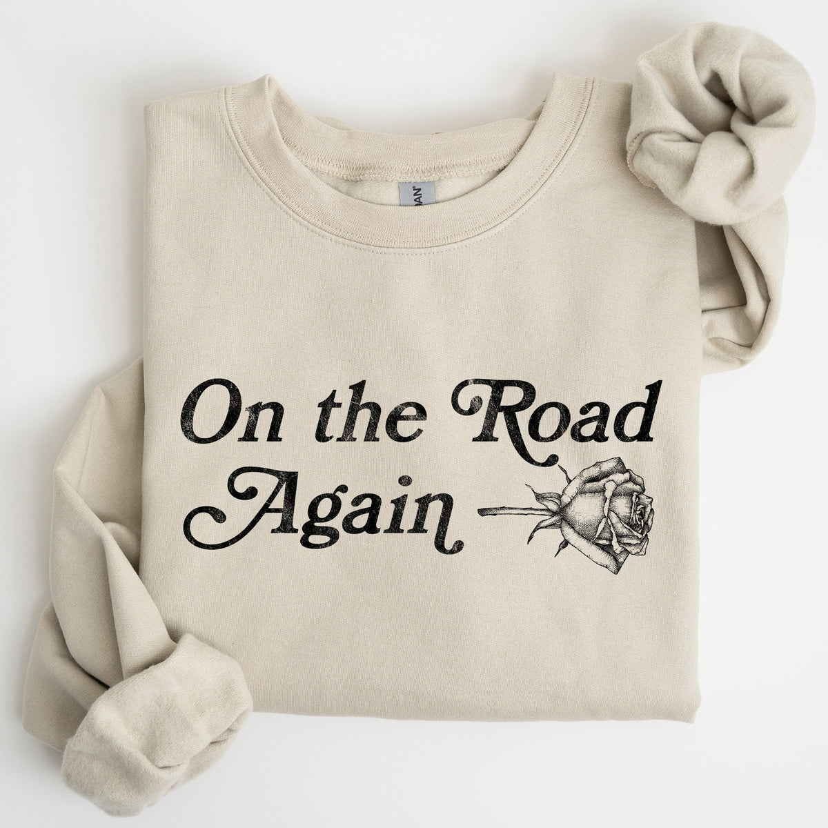 On The Road Again Roses Western Cowboy Willie Road Trip Theme Vintage Country Music Sweatshirt