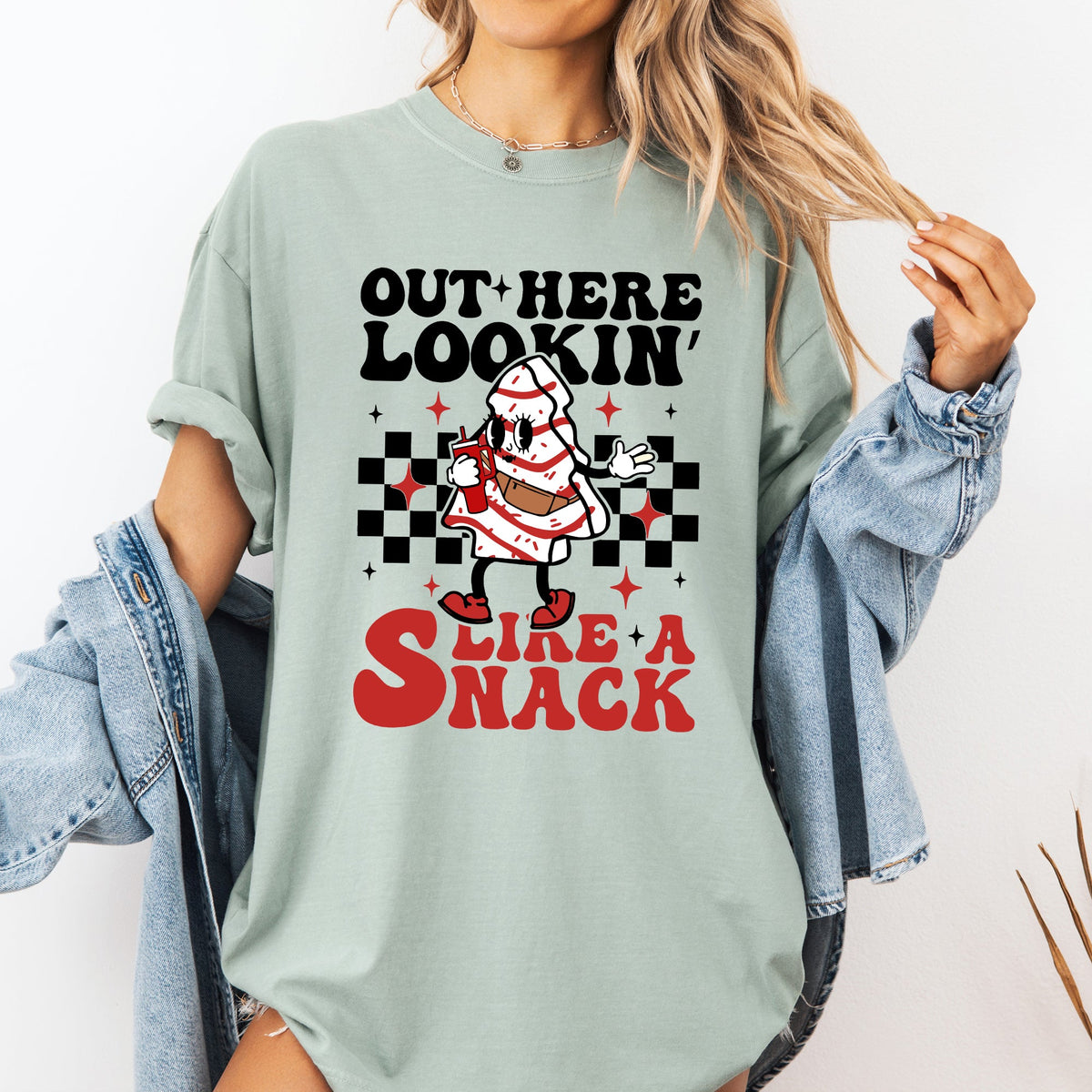 Out Here Lookin Like A Snack Christmas Cake Snow Xmas Santa Holiday Edition Comfort Colors Tee