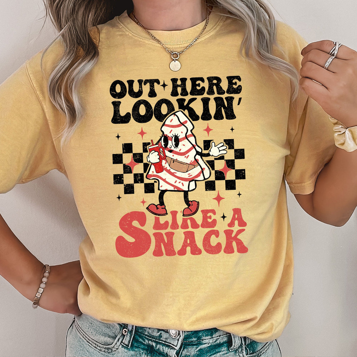 Out Here Lookin Like A Snack Little Debbie Plaid Christmas Tree Comfort Colors Tee