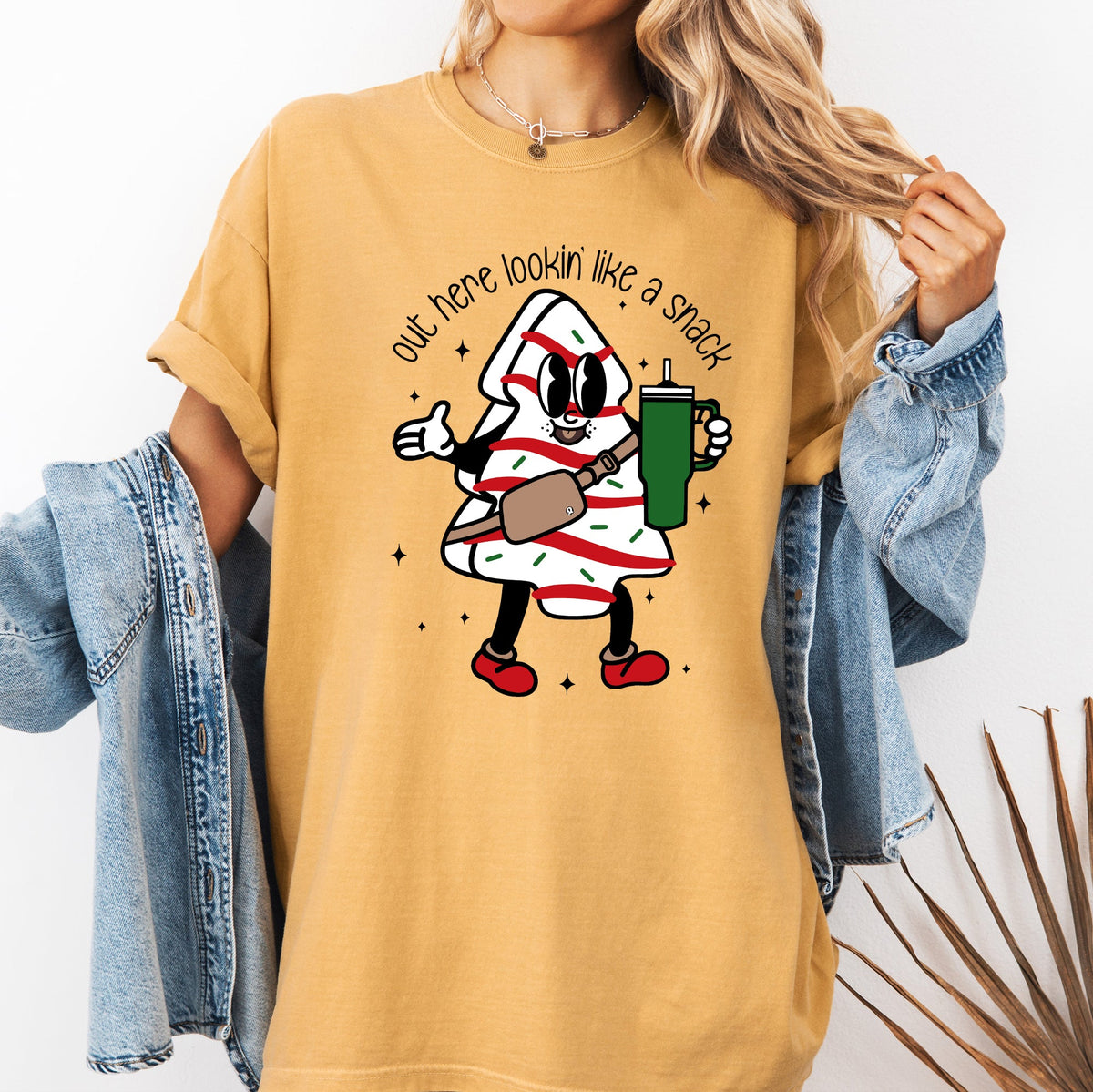 Out Here Looking Like A Snack Christmas Cake Santa Xmas Festive Holiday Comfort Colors Tee