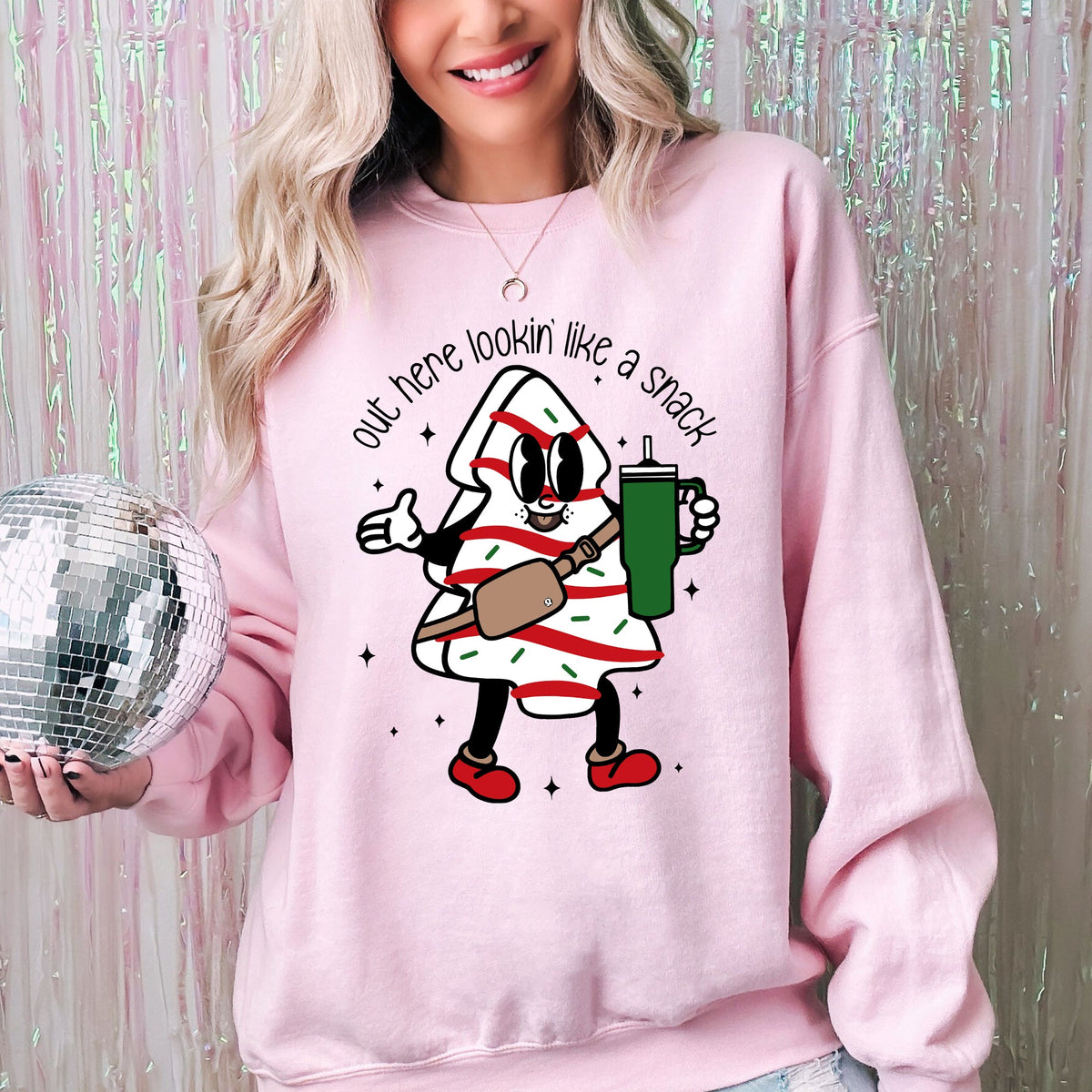 Out Here Looking Like A Snack Christmas Cake Santa Xmas Holiday Festive Cozy Sweatshirt
