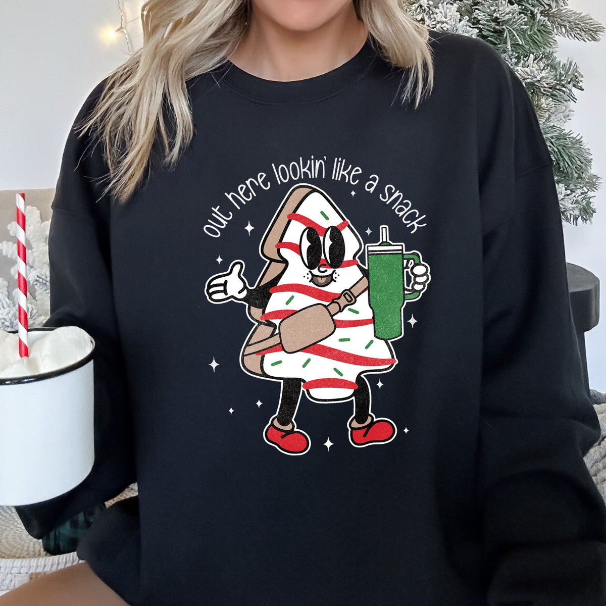 Out Here Looking Like A Snack Christmas Edition Festive Holiday Graphic Cozy Saying For The Season Sweatshirt