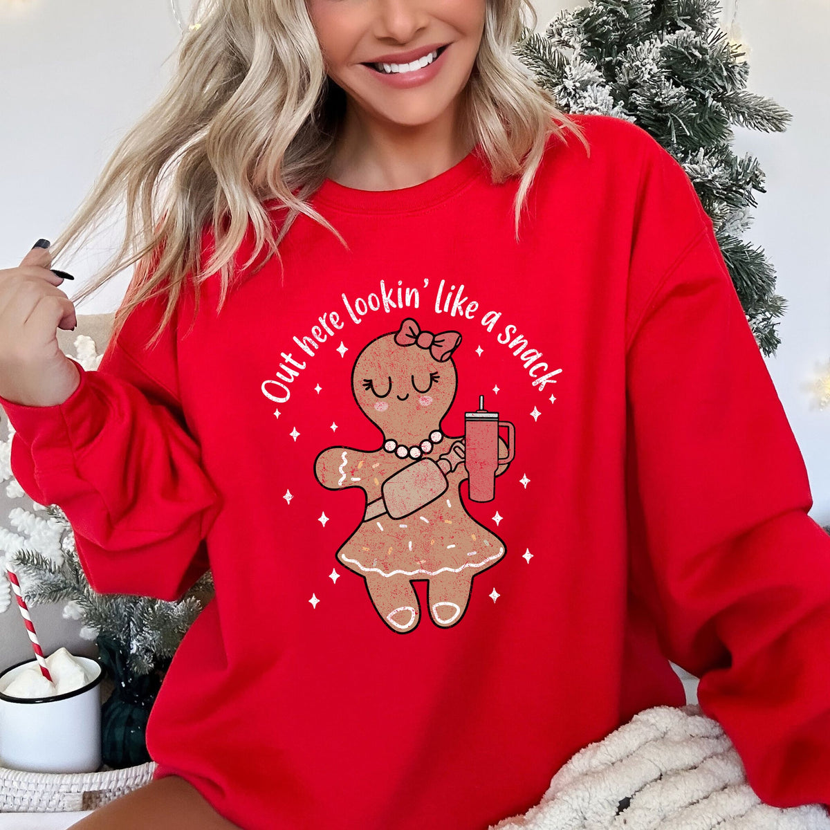 Out Here Looking Like A Snack Gingerbread Girl Stanley Christmas Cozy Festive Sweatshirt