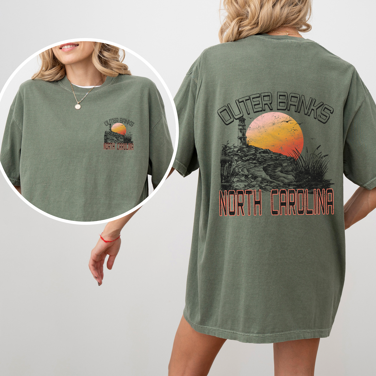 Outer Banks North Carolina Beach OBX Summer Coastal Vibe Sunset Seaside Edition Comfort Colors Tee