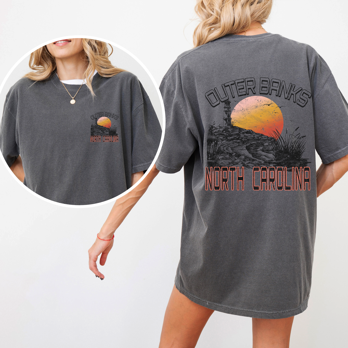 Outer Banks North Carolina Beach OBX Summer Coastal Vibe Sunset Seaside Edition Comfort Colors Tee