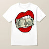 Oversized Red Lips Biting Cash Roll Graphic Tee - Edgy Streetwear Shirt, Luxury Lifestyle Apparel