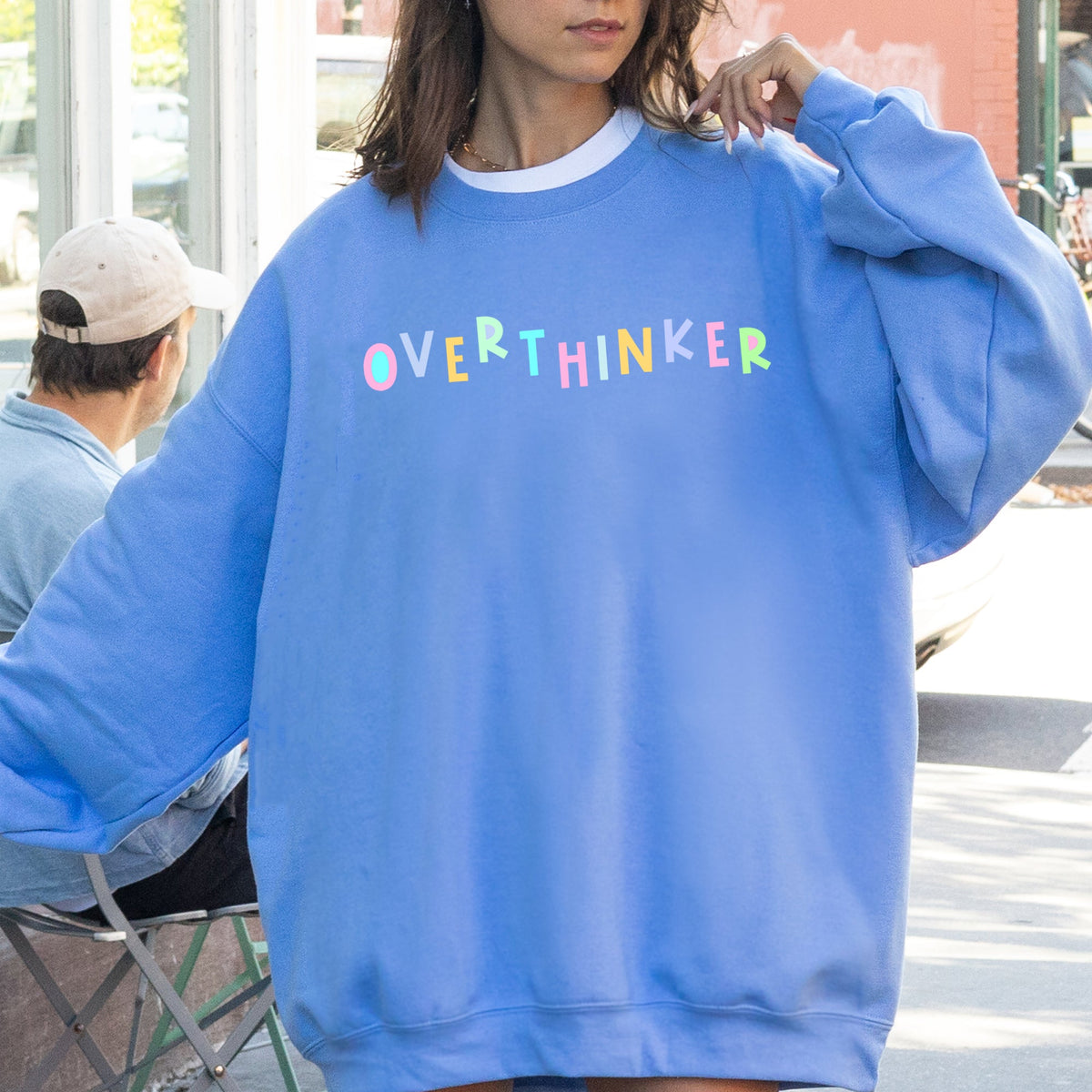 Overthinker Positivity Sarcastic Colorful Pastel Crewneck Design Embracing Mental Health Journey Sweatshirt