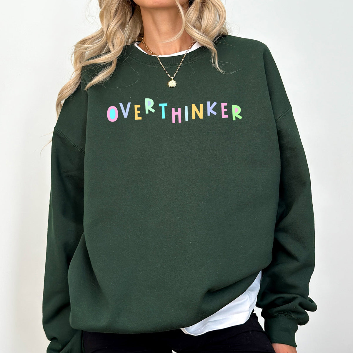 Overthinker Positivity Sarcastic Colorful Pastel Crewneck Design Embracing Mental Health Journey Sweatshirt