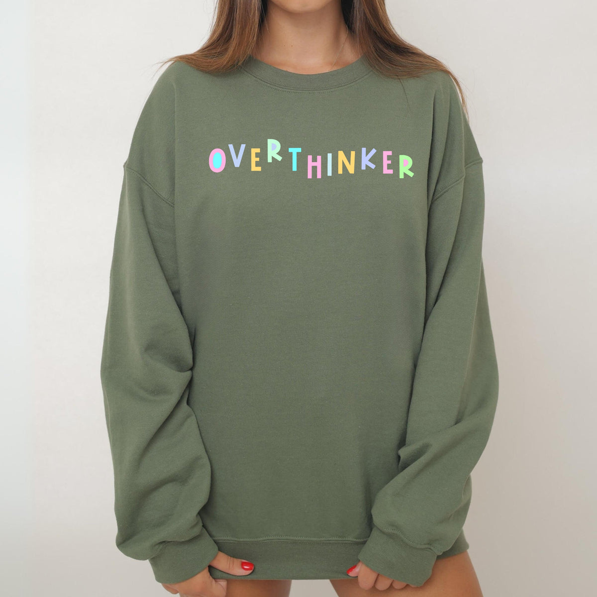 Overthinker Positivity Sarcastic Colorful Pastel Crewneck Design Embracing Mental Health Journey Sweatshirt