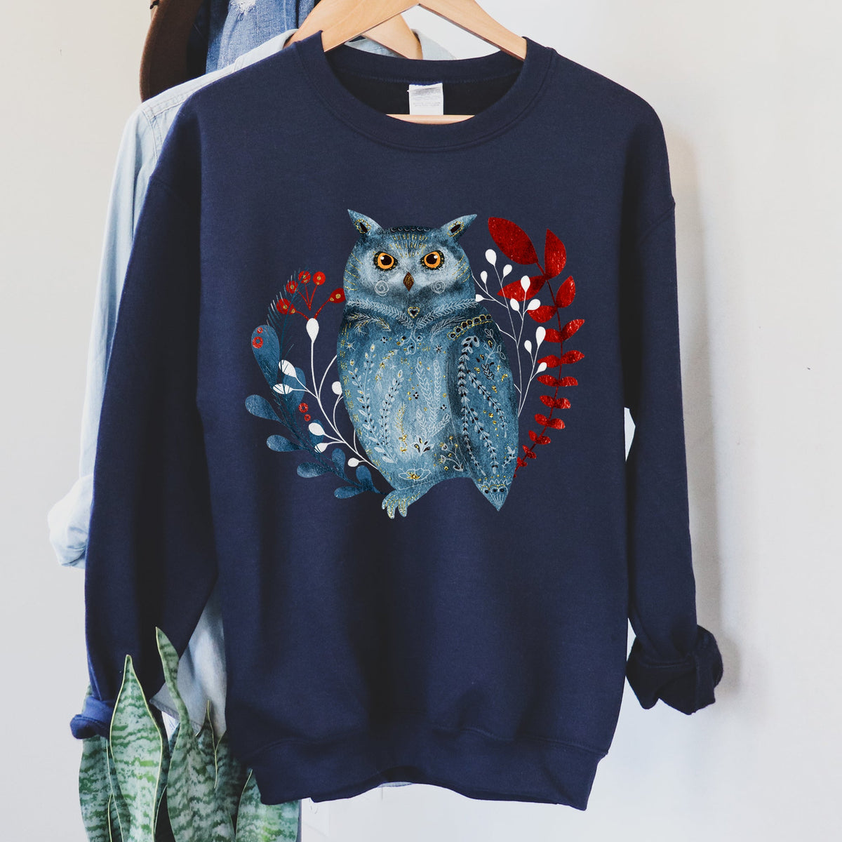 Owl Folk Art Scandinavian Inspired Winter Christmas Nordic Owl Design Sweatshirt
