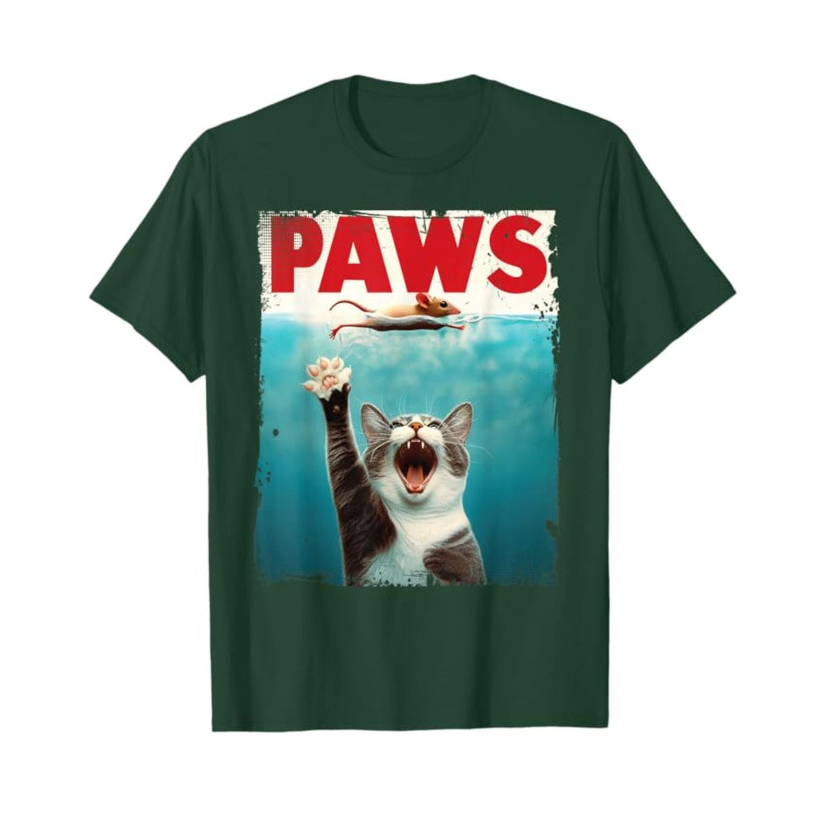 "PAWS" Parody T-Shirt - Humorous Cat Chasing Mouse Tee, Funny Summer T-shirt