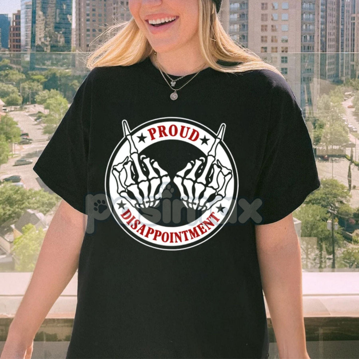 "PROUD DISAPPOINTMENT" Defiant Bone Hand Print Men's Tee - Sarcastic Graphic T-Shirt, Edgy Humor Statement Top