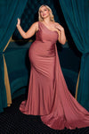 Ladivine PT004C Long Chic One Shoulder Stretch Satin Side Sash Gown