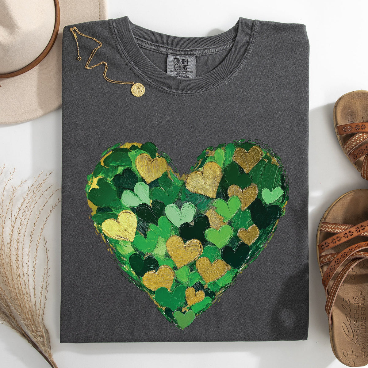 Painted Hearts St Patrick's Day Shamrock Clover Lucky Leprechaun Comfort Colors Tee