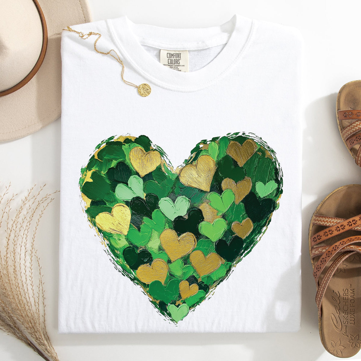 Painted Hearts St Patrick's Day Shamrock Clover Lucky Leprechaun Comfort Colors Tee