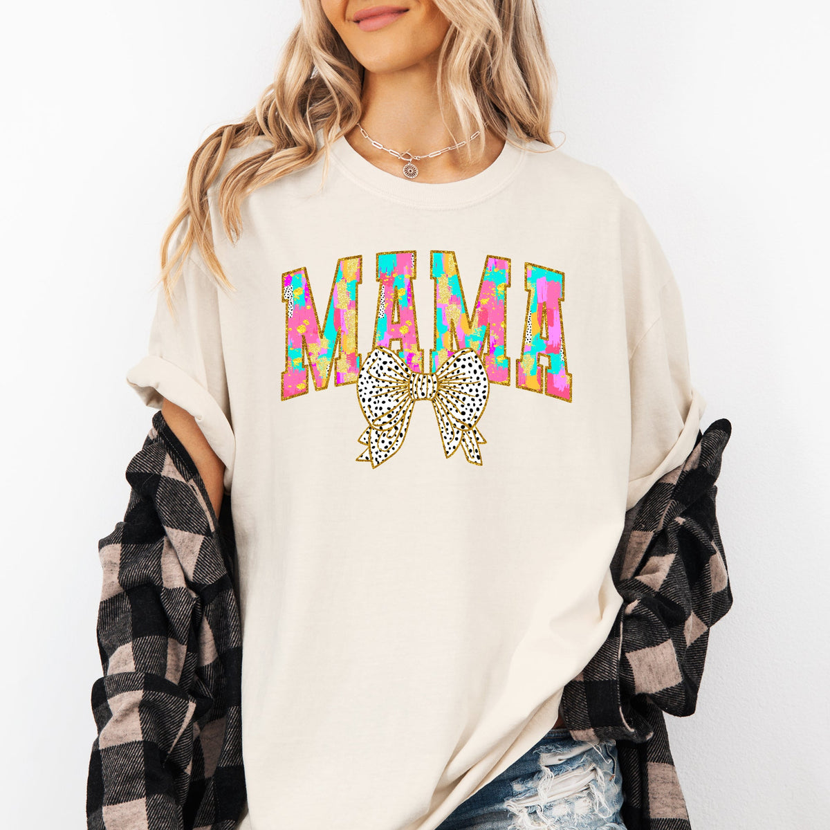 Painted Mama Dalmatian Print Bow Ribbon Coquette Mother's Day Design Comfort Colors Tee